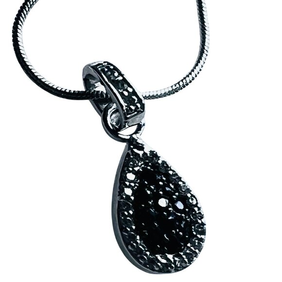Silver Black Clear Crystal Teardrop Pendant 18" 925 Snake Chain Necklace Jewelry